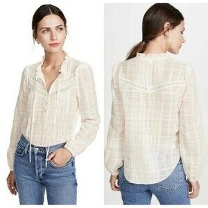 Veronica Beard Jamie Split Neck Victorian Lace Pintuck Ruffle Blouse.  S…